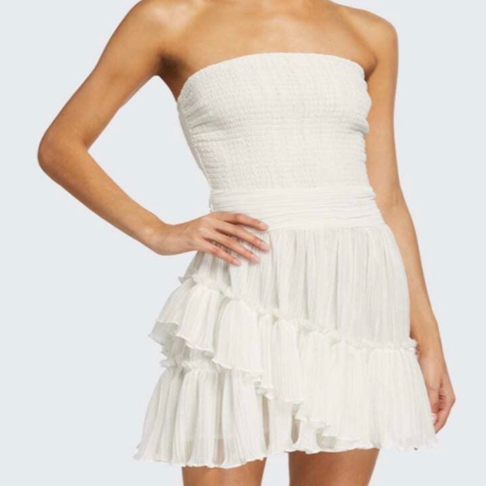 Ruffled Strapless Mini Dress in white